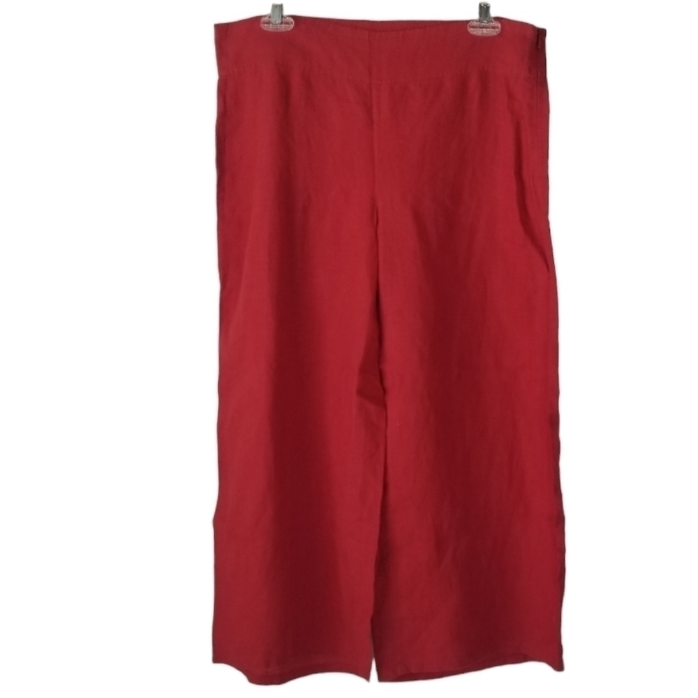 EILEEN FISHER The Icons Red Cropped Pure Linen Wide Leg Pant Size XS